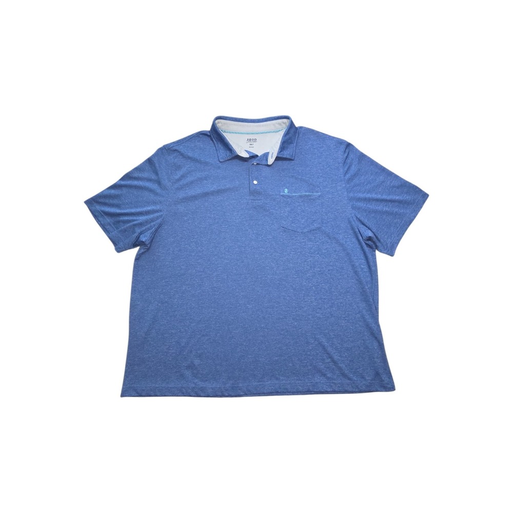 IZOD Saltwater‎ Mens 3XLT Blue Heathered Short Sleeve Pocket Polo Shirt